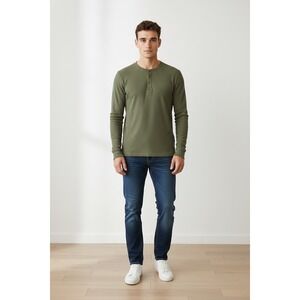 Lucky Brand Men's Green Waffle Knit Long Sleeve Henley Sleep Shirt, Size S, NWT